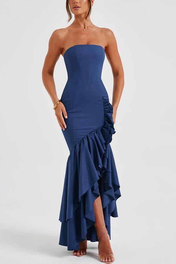 Kleid Hochzeitsgast Damen | Maxi mit Bandeau & Rüschensaum