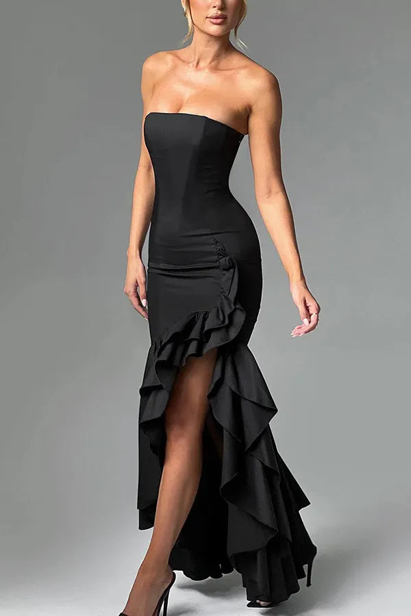 Kleid Hochzeitsgast Damen | Maxi mit Bandeau & Rüschensaum