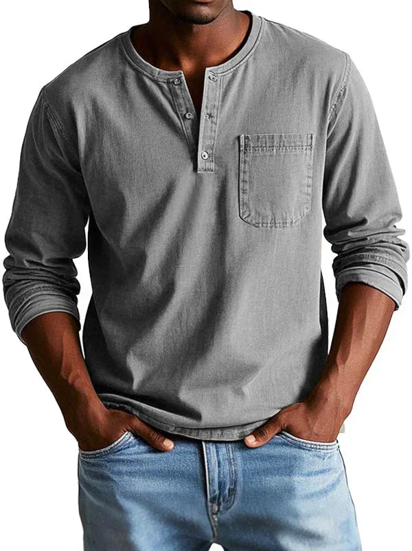 Henley Shirt Herren | Langarm mit Knopfleiste & Brusttasche