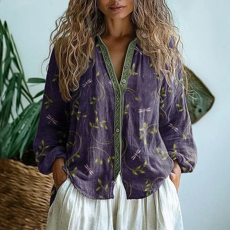 Bluse Damen | Blumenprint & V-Ausschnitt