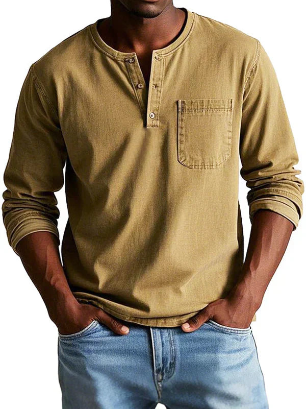 Henley Shirt Herren | Langarm mit Knopfleiste & Brusttasche