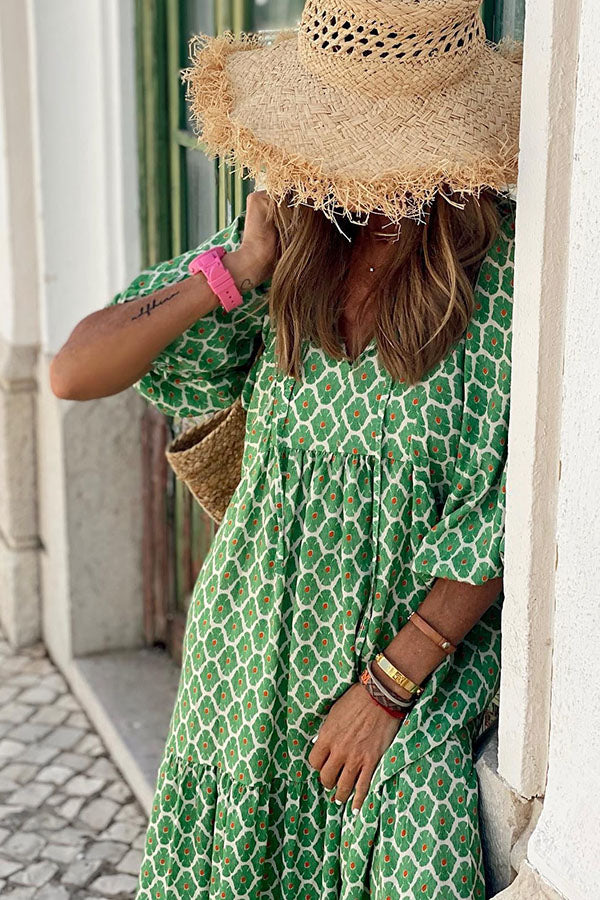 Sommerkleid Damen | Maxi mit Blumenprint & Stufenrock