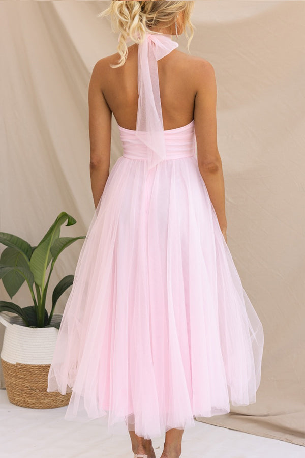 Kleid Hochzeitsgast Damen | Midi mit Tüllrock & Neckholder