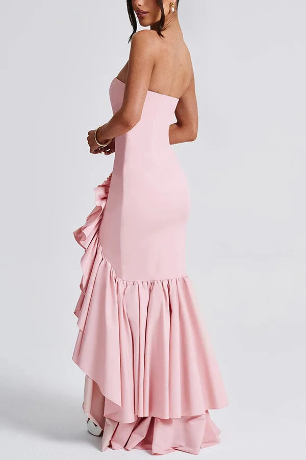 Kleid Hochzeitsgast Damen | Maxi mit Bandeau & Rüschensaum