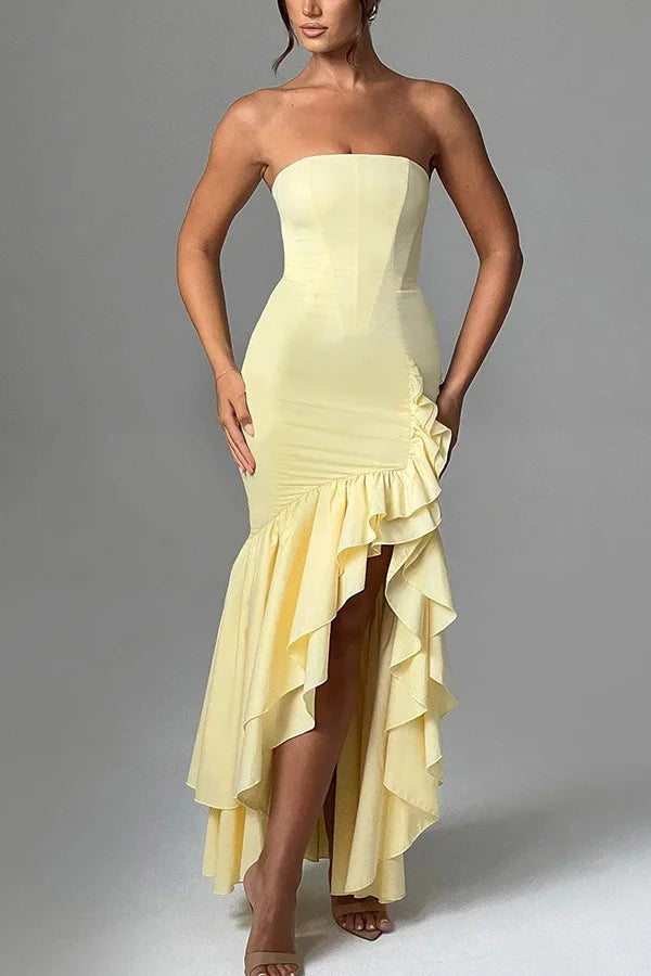 Kleid Hochzeitsgast Damen | Maxi mit Bandeau & Rüschensaum