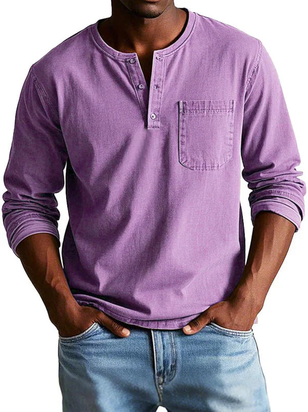 Henley Shirt Herren | Langarm mit Knopfleiste & Brusttasche