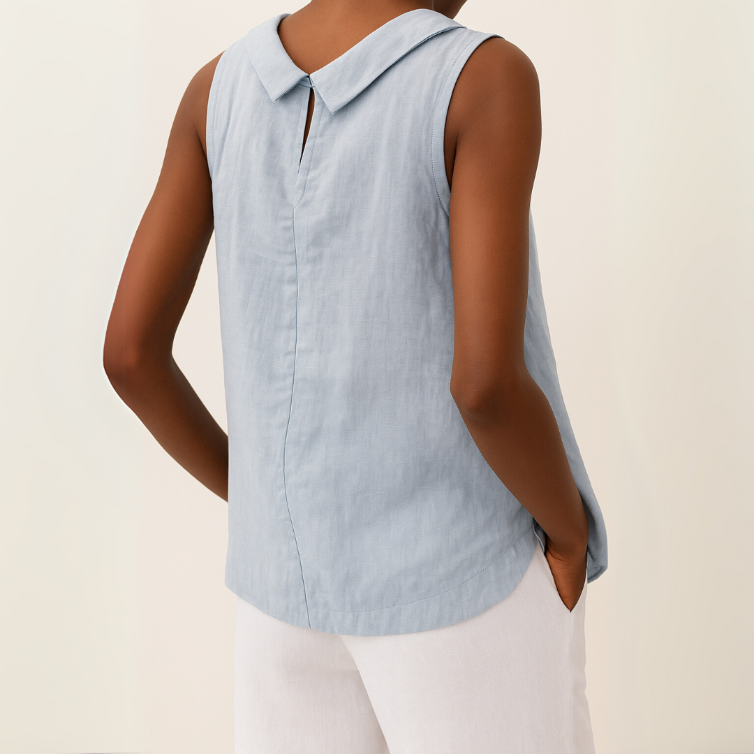 Bluse Damen | Ärmellos mit Umschlagkragen