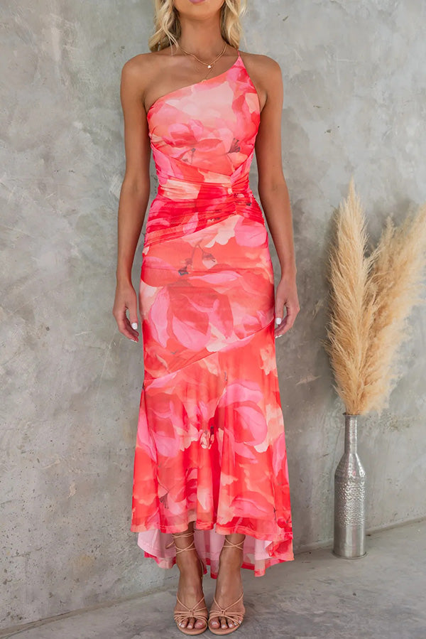 Sommerkleid Damen | Maxi mit Blumenprint & One-Shoulder