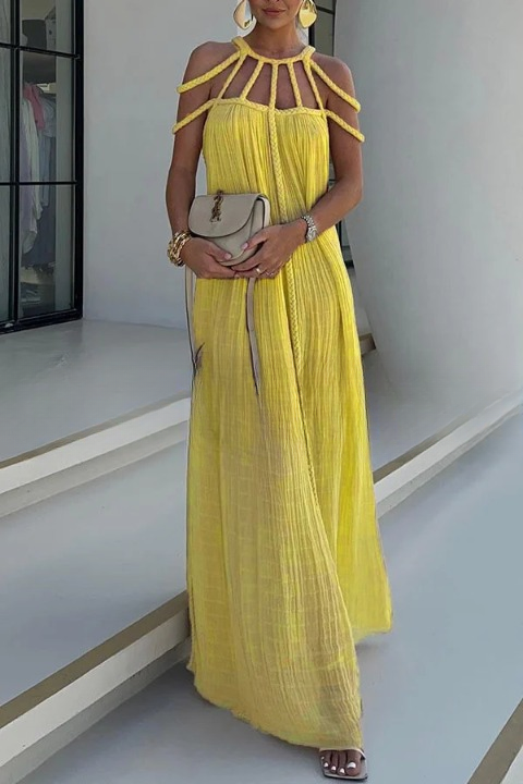 Sommerkleid Damen | Maxi mit Flechtdetail & Cold-Shoulder