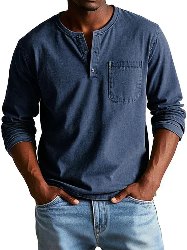 Henley Shirt Herren | Langarm mit Knopfleiste & Brusttasche