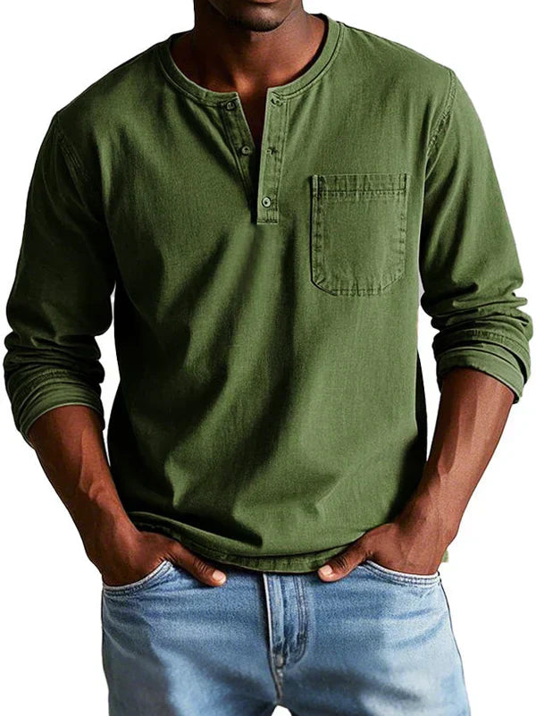 Henley Shirt Herren | Langarm mit Knopfleiste & Brusttasche