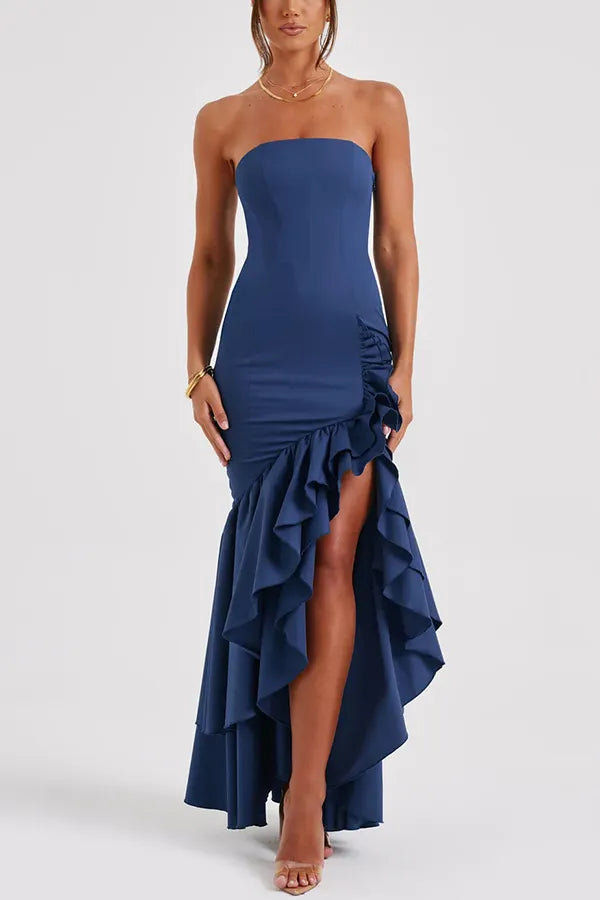Kleid Hochzeitsgast Damen | Maxi mit Bandeau & Rüschensaum