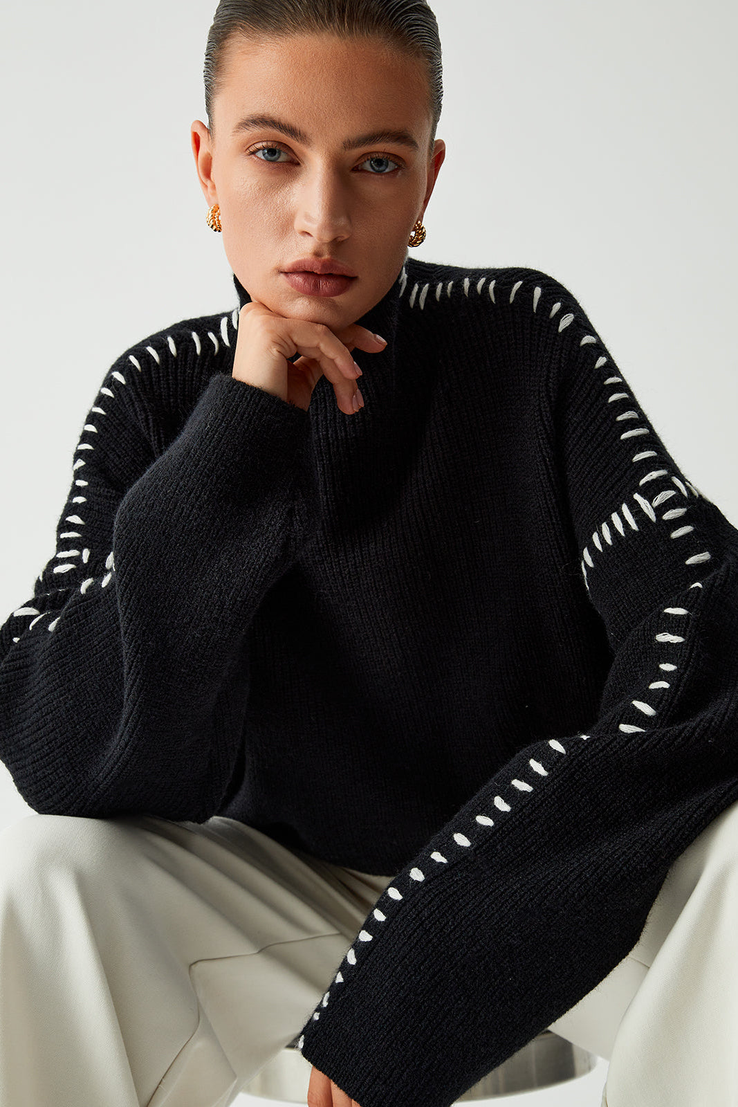 Damenstrickpullover | Oversize-Passform & Moderner Stehkragen