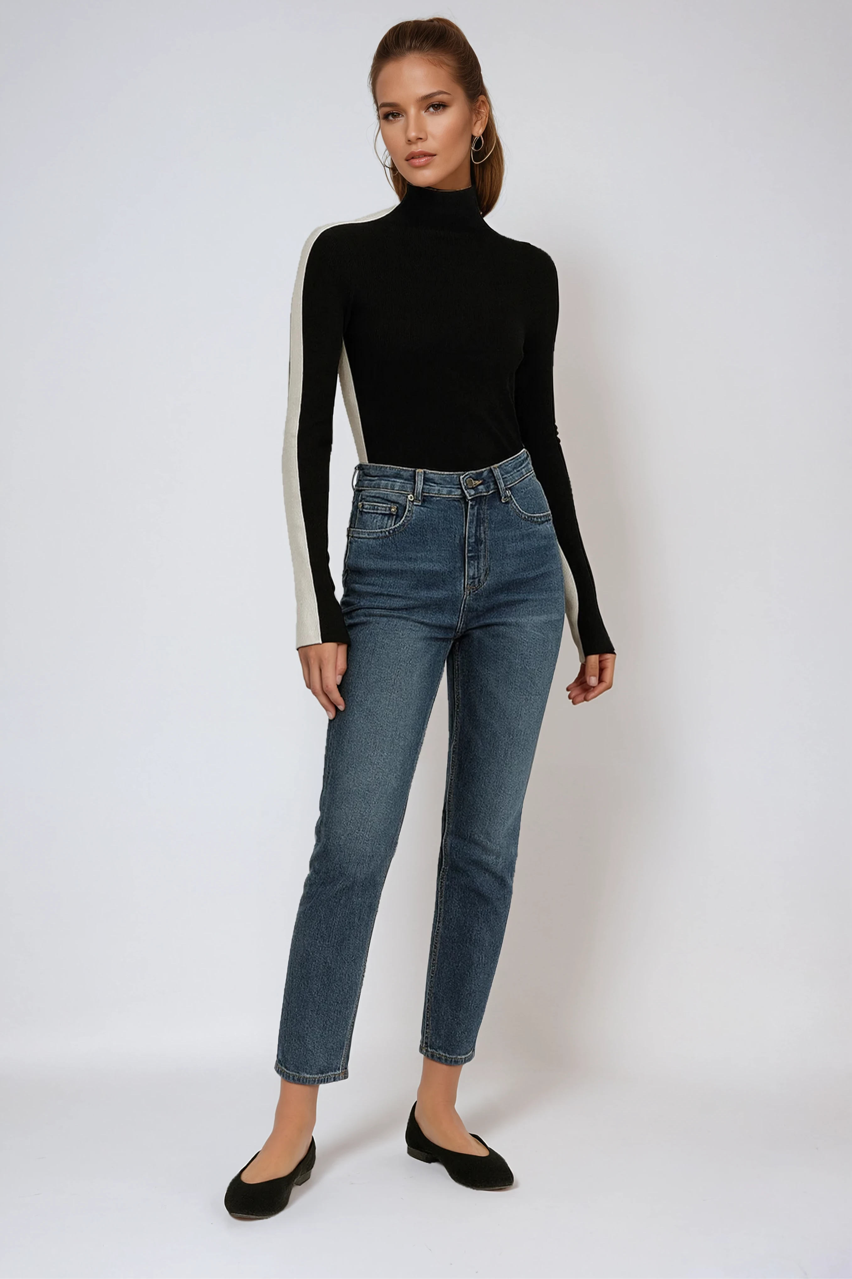 Damen Stricktop | Zweifarbige Linie & Minimalistischer Schnitt