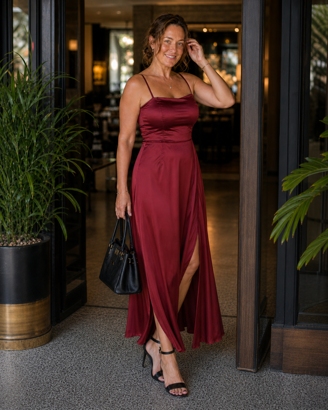 Kleid Hochzeitsgast Damen Maxikleid | Spaghettiträgern, Wasserfallausschnitt & Wickelrock