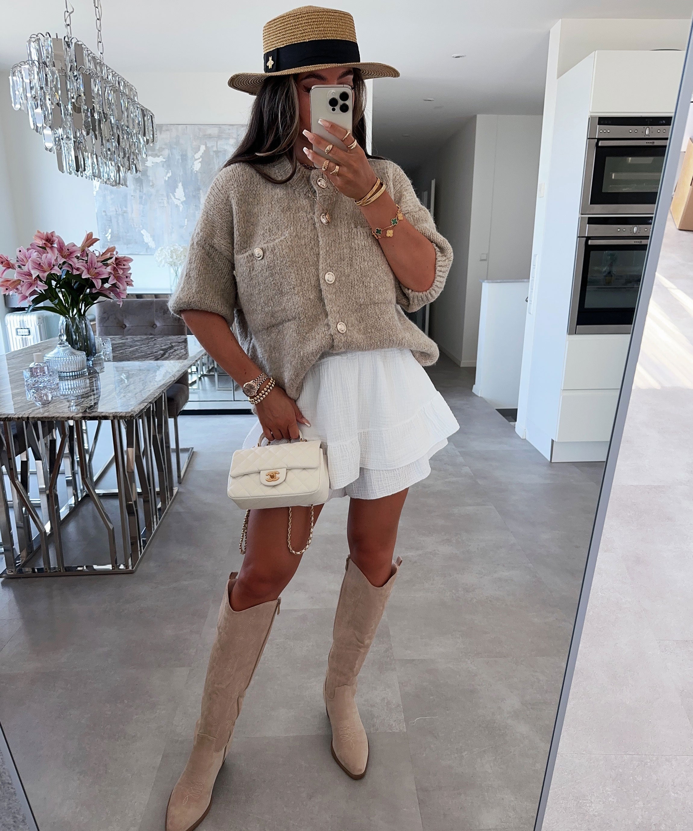 Liz Hoge Beige Cowboylaarzen Dames