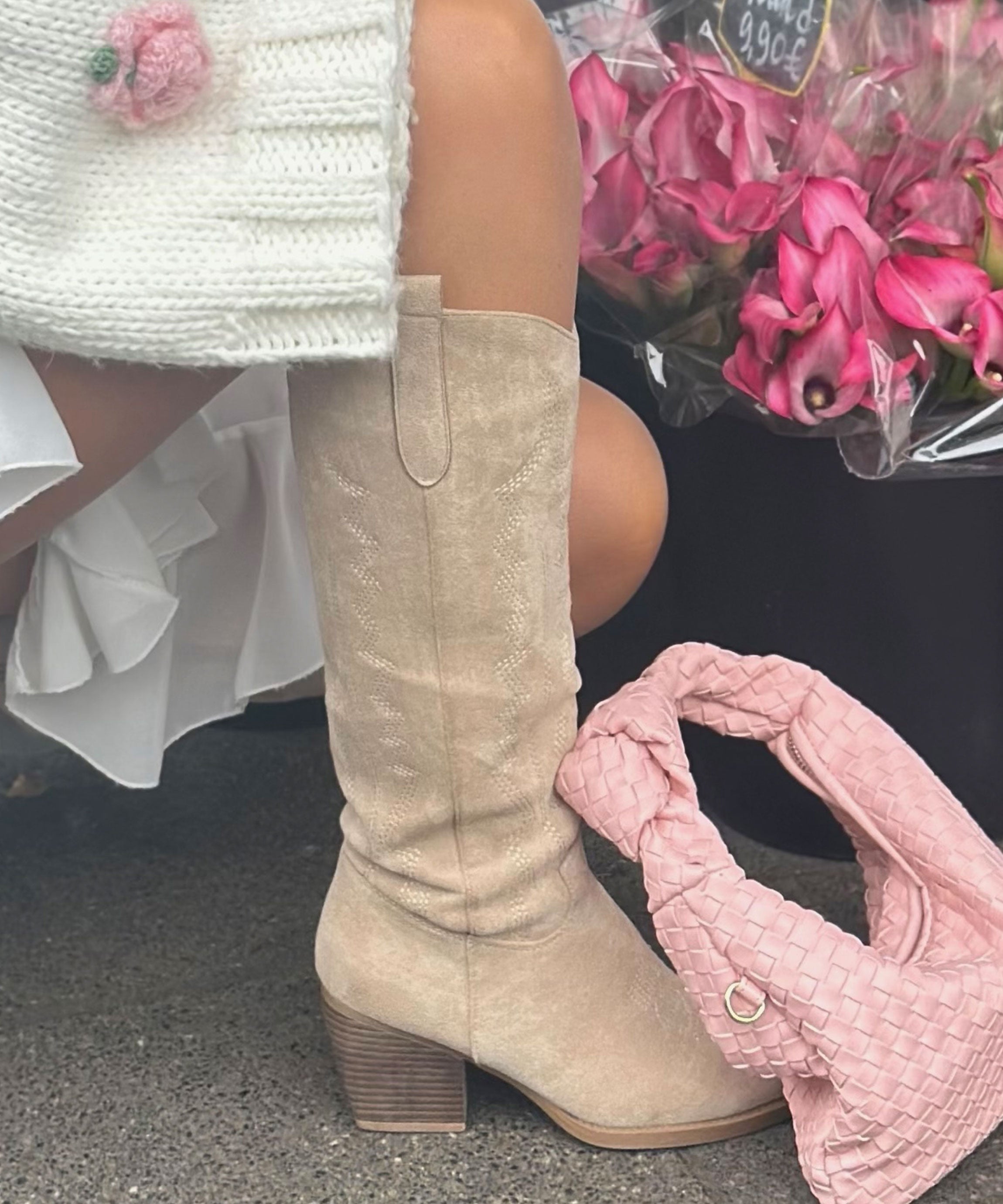 Liz Hoge Beige Cowboylaarzen Dames