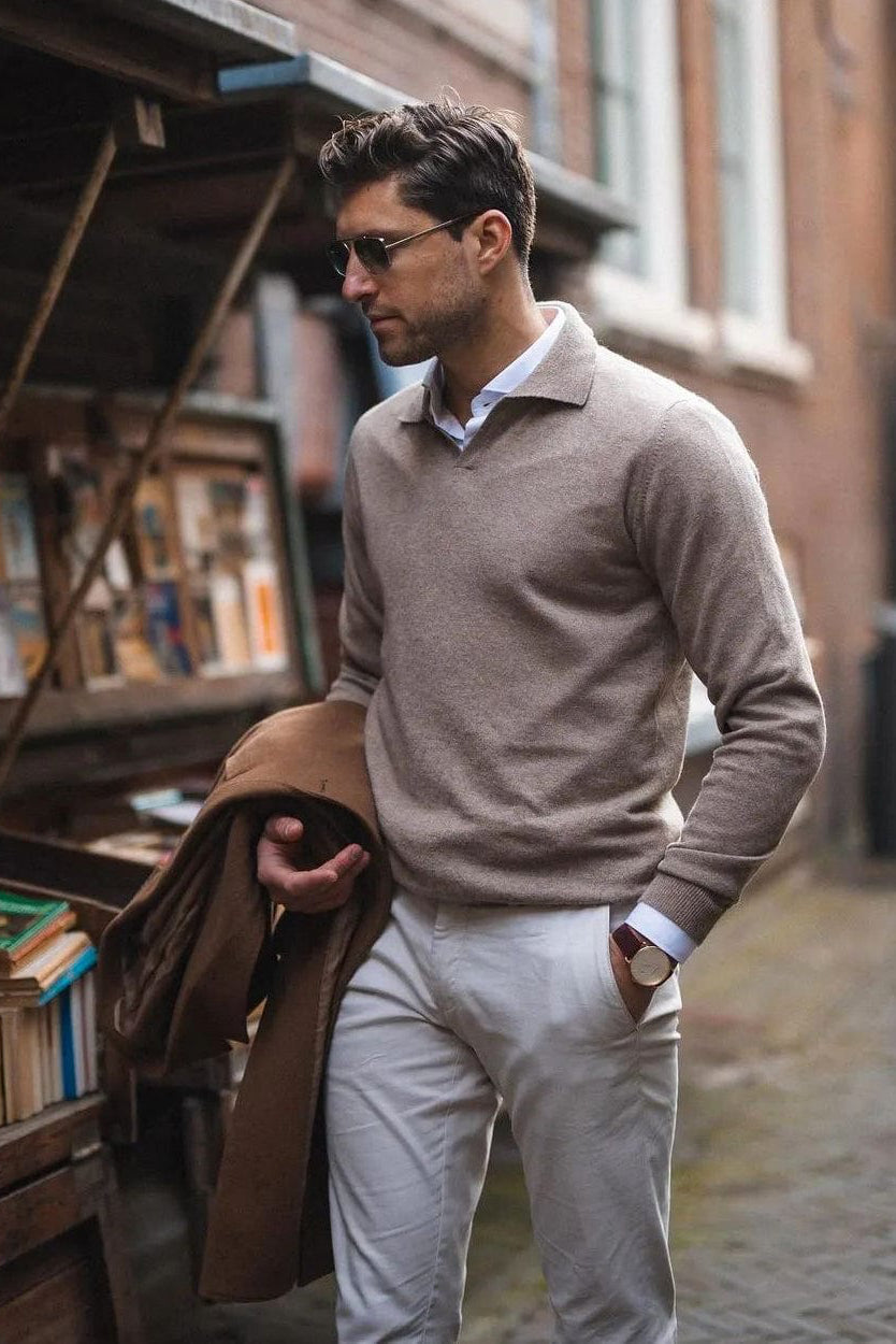 Herren Poloshirt V-Ausschnitt | Lange Ärmel mit Moderner Look