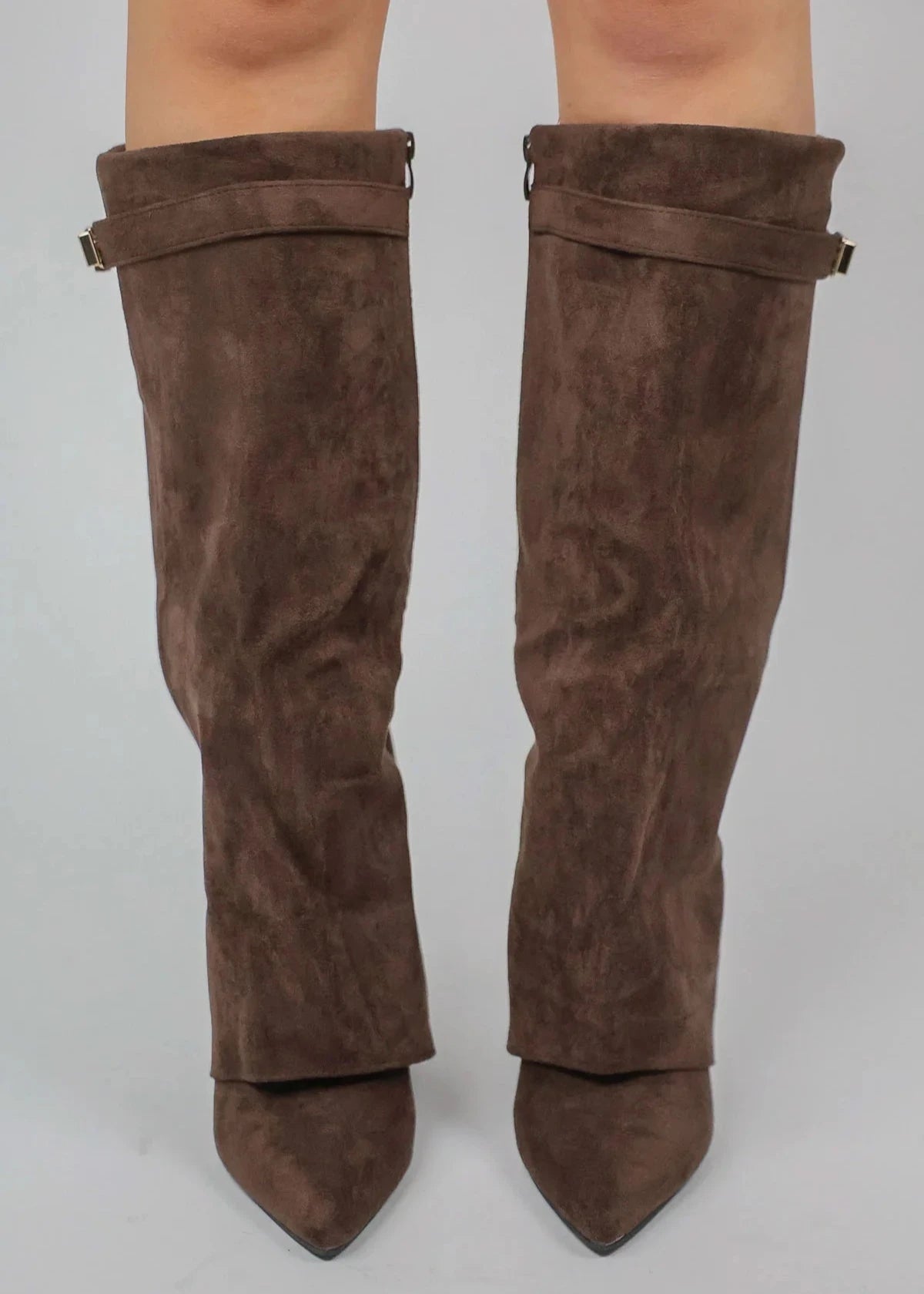 Stiefel Damen | Kniehoch mit Umschlagschaft & Golddetail