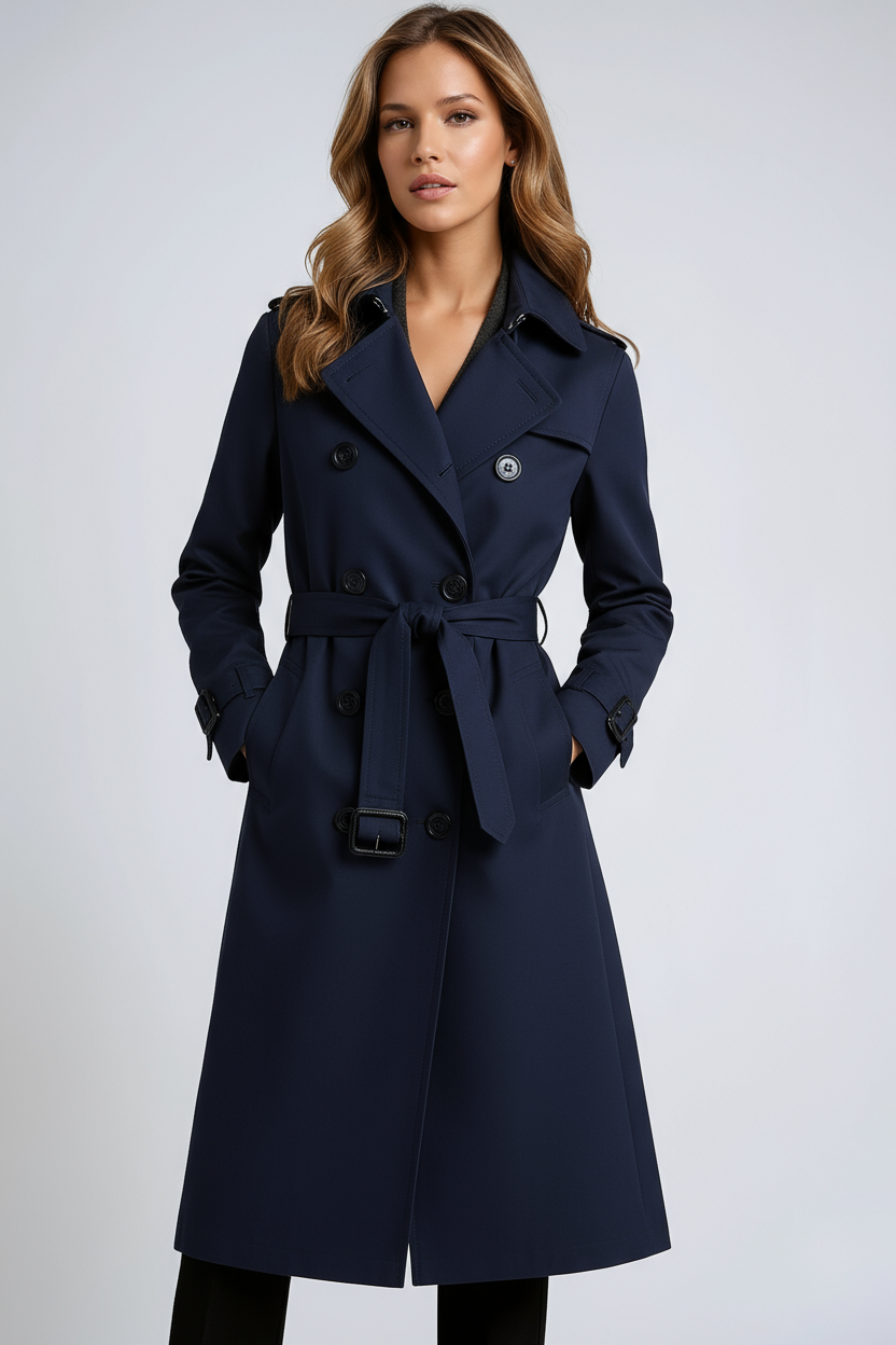 Trenchcoat Damen | Langer Mantel mit Gürtel und Doppelknopfleiste