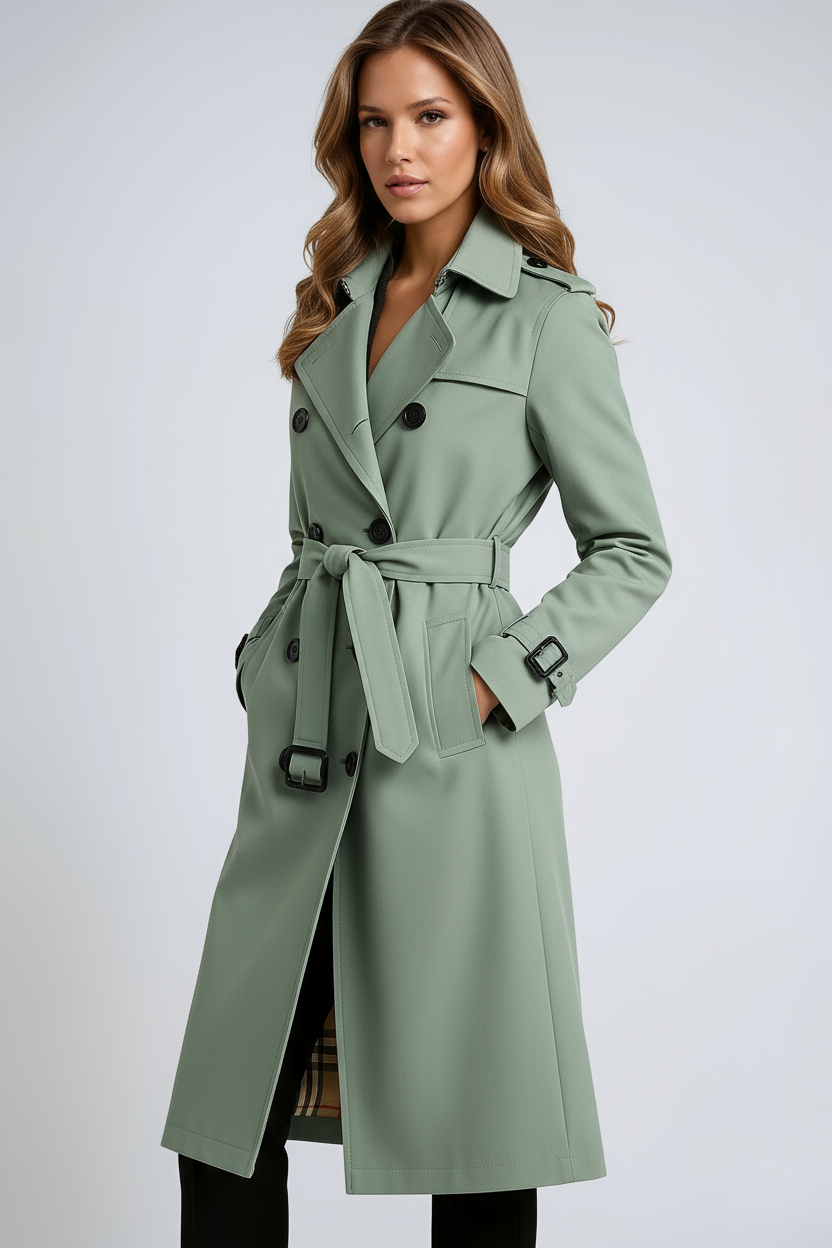 Trenchcoat Damen | Langer Mantel mit Gürtel und Doppelknopfleiste