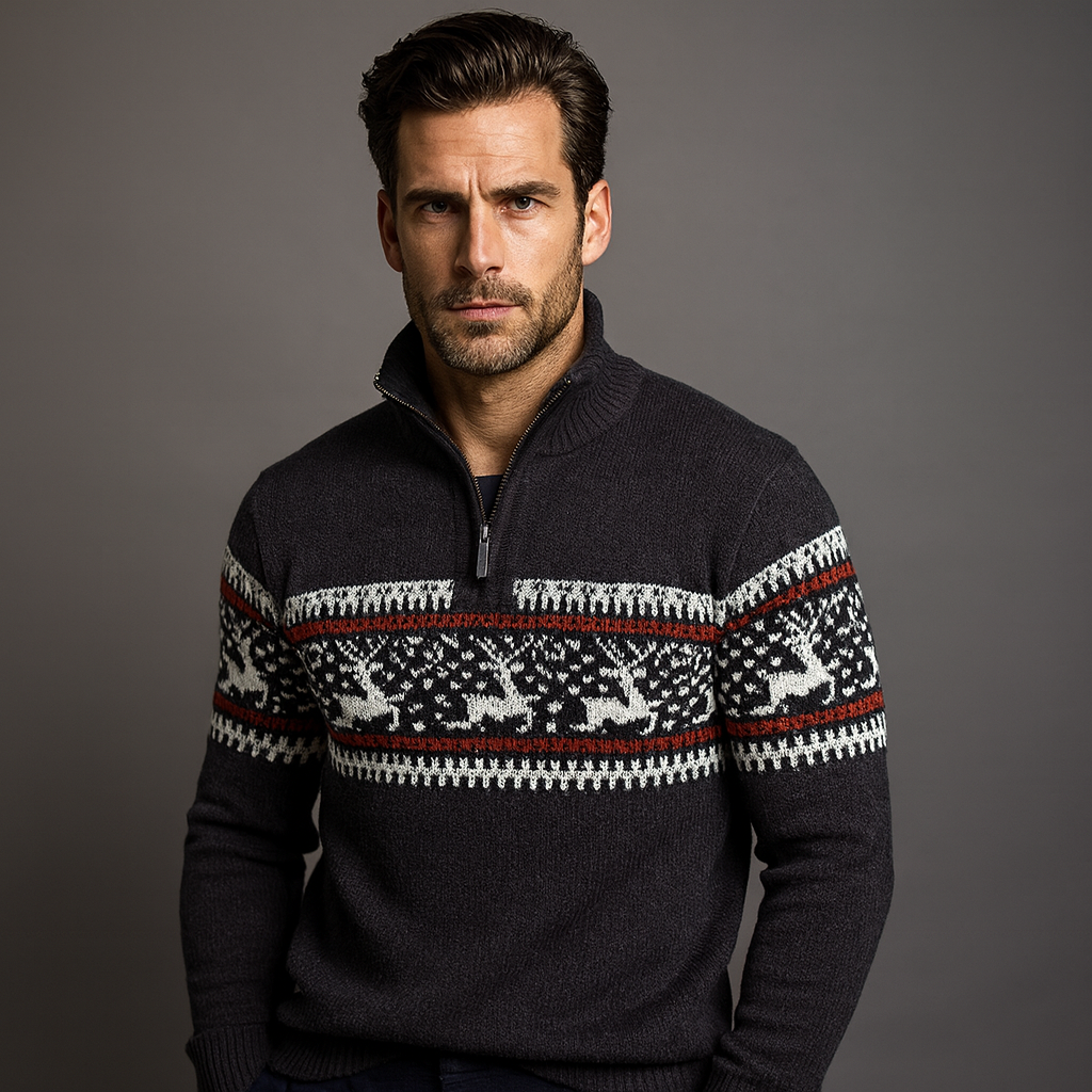 Weihnachtspullover Herren | Strukturiertes Muster & Halbzipper-Form