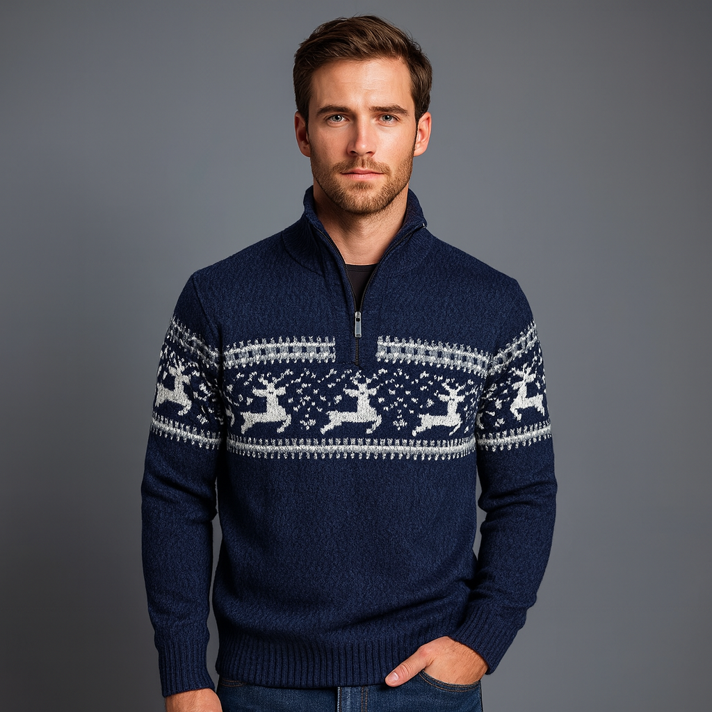 Weihnachtspullover Herren | Strukturiertes Muster & Halbzipper-Form