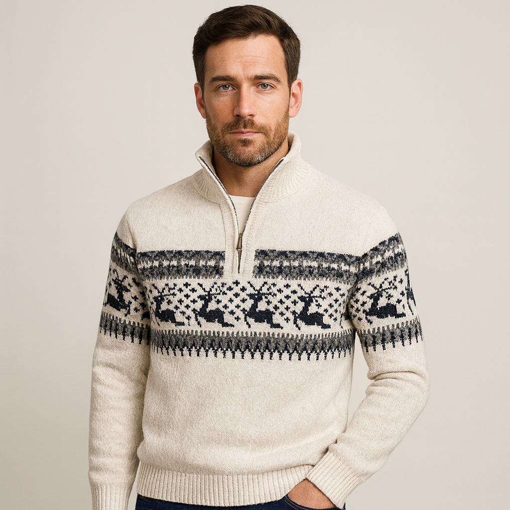 Weihnachtspullover Herren | Strukturiertes Muster & Halbzipper-Form