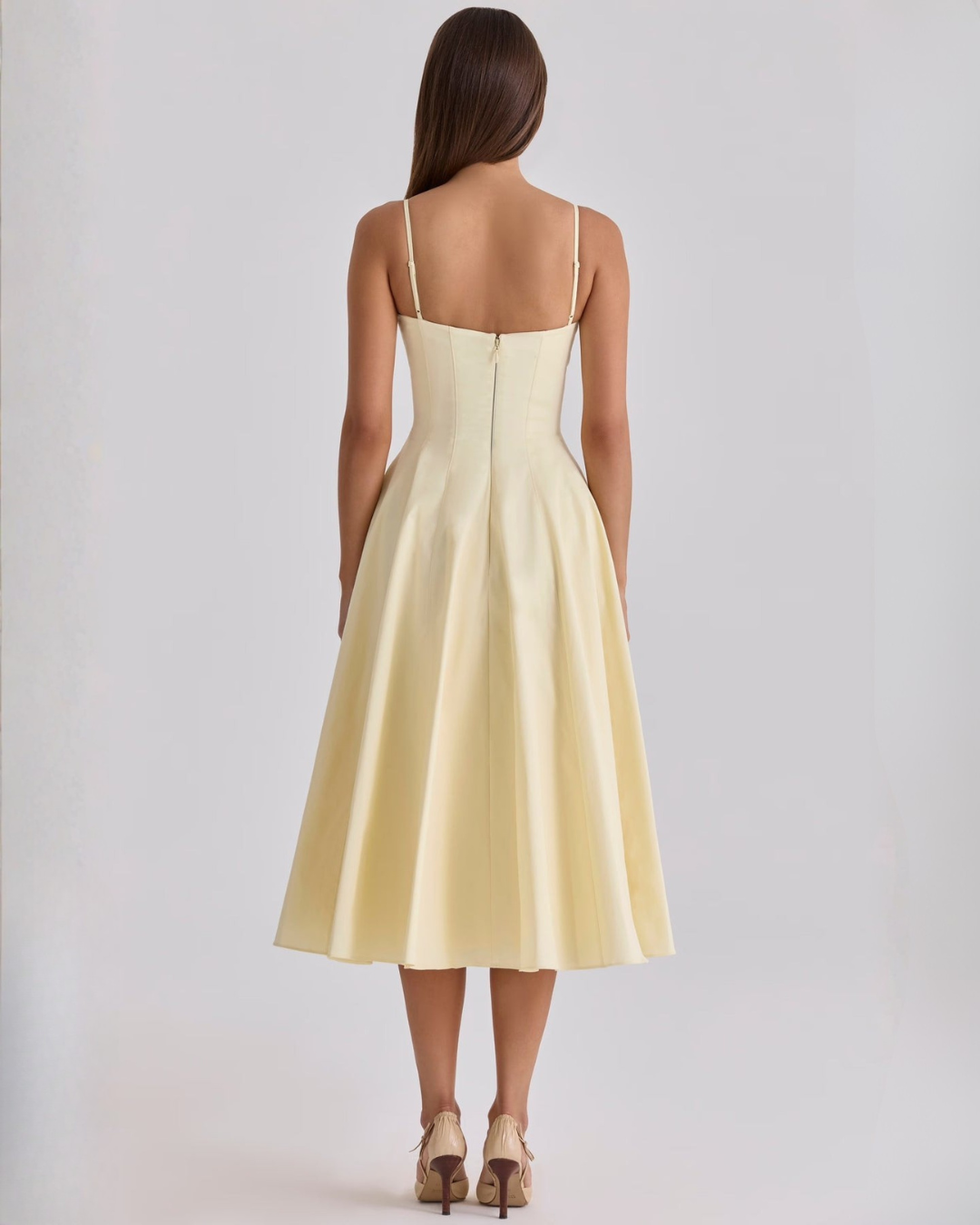 Kleid Hochzeitsgast Damen Midikleid | Spaghettiträgern, Twist-Detail & A-Linien-Rock