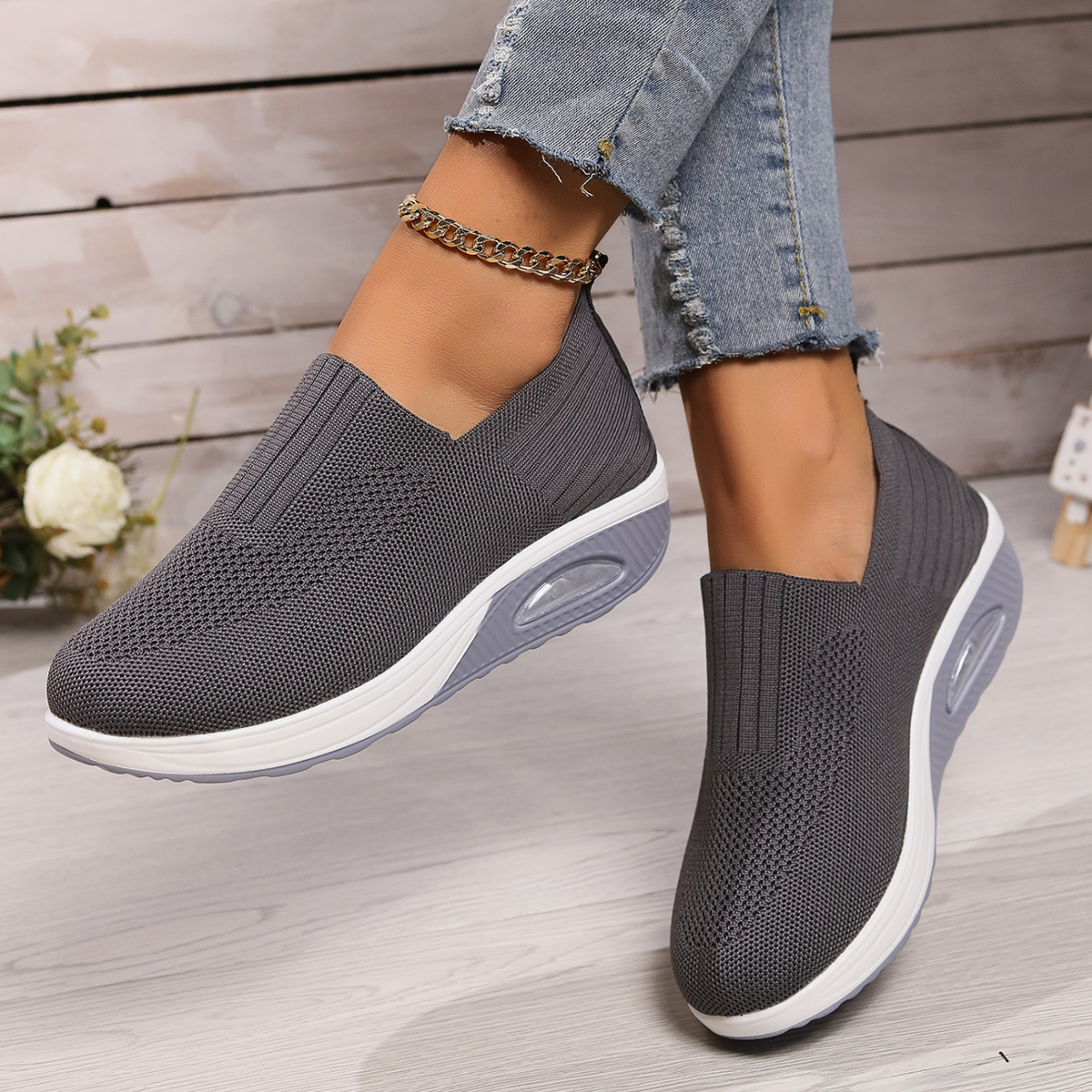 Sneaker Damen | Slip-on mit Luftkissen & Mesh-Obermaterial