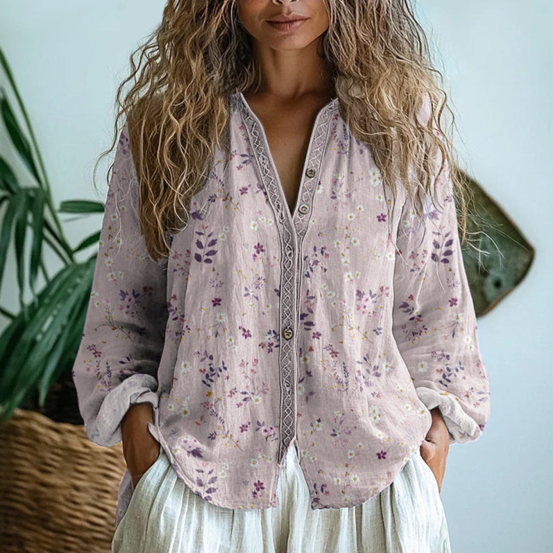 Bluse Damen | Blumenprint & V-Ausschnitt