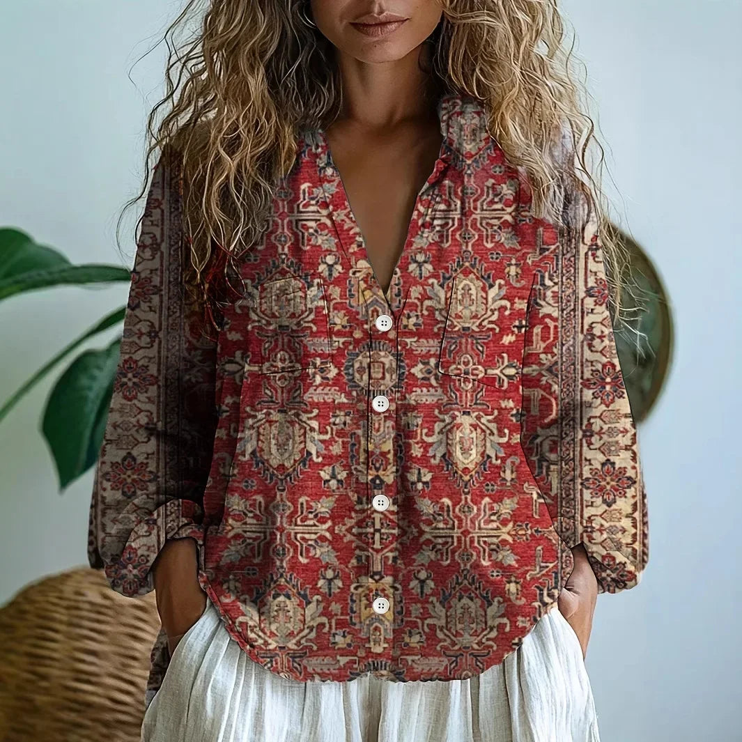 Bluse Damen | Blumenprint & V-Ausschnitt
