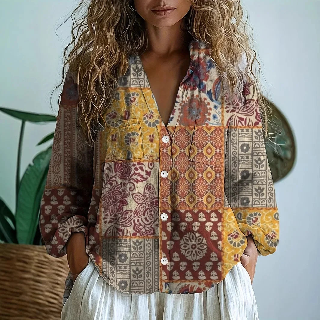 Bluse Damen | Blumenprint & V-Ausschnitt