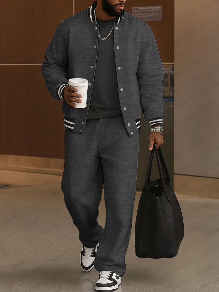 Klassisches Set aus Jacke und Hose | Streifenbesatz & Geradlinige Passform