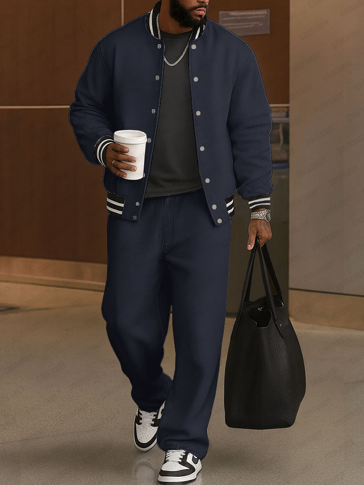 Klassisches Set aus Jacke und Hose | Streifenbesatz & Geradlinige Passform