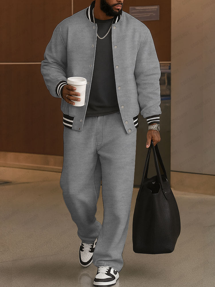 Klassisches Set aus Jacke und Hose | Streifenbesatz & Geradlinige Passform