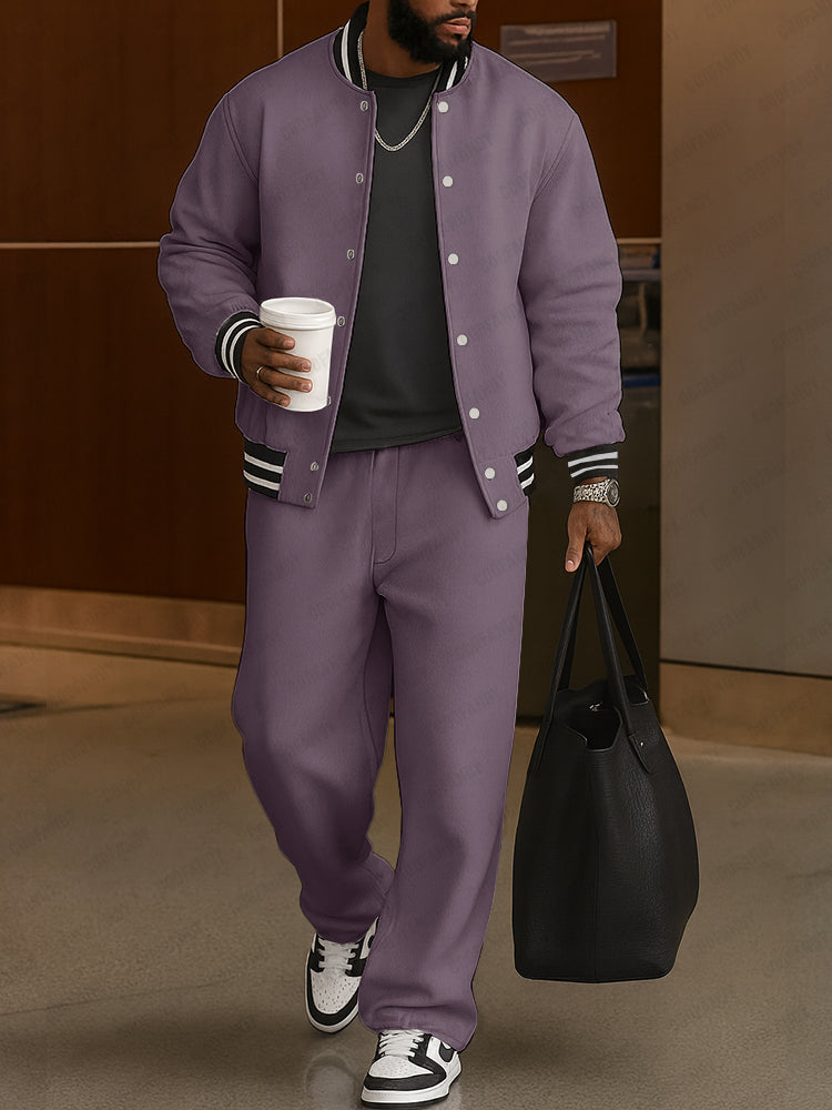 Klassisches Set aus Jacke und Hose | Streifenbesatz & Geradlinige Passform