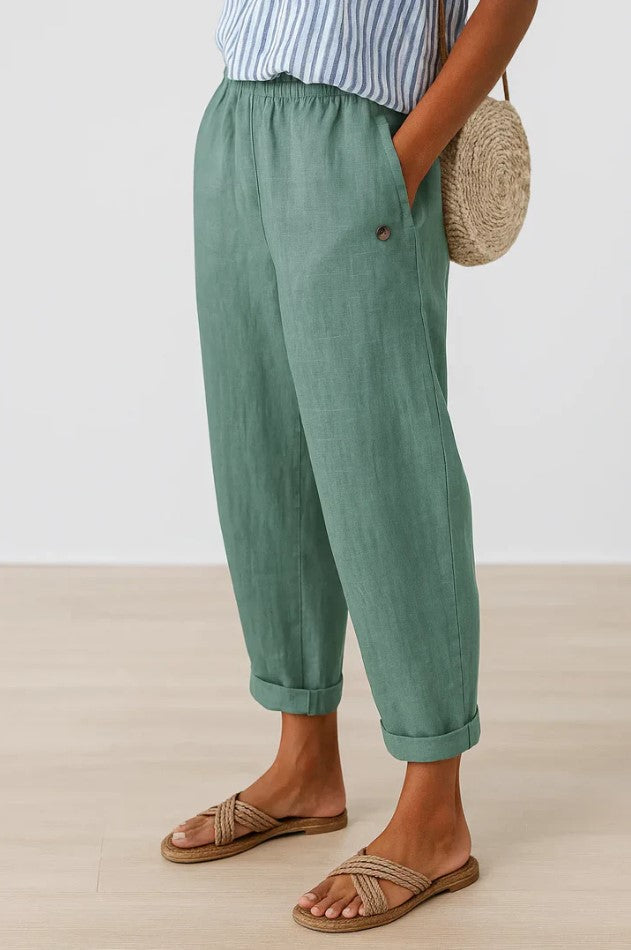 Sommerhose Damen | elastischem Bund, Umschlagsaum & Seitentaschen