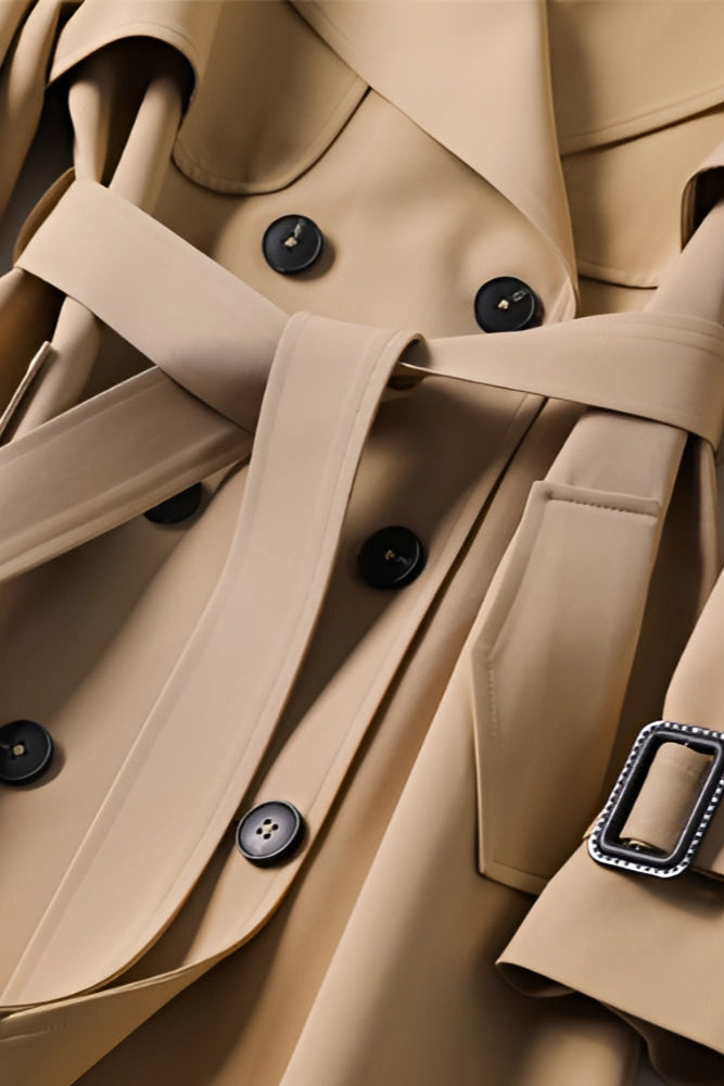 Trenchcoat Damen | Langer Mantel mit Gürtel und Doppelknopfleiste