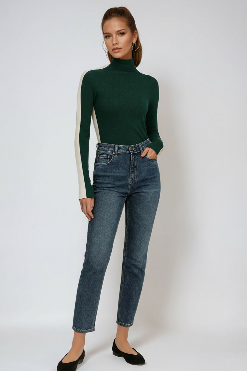 Damen Stricktop | Zweifarbige Linie & Minimalistischer Schnitt