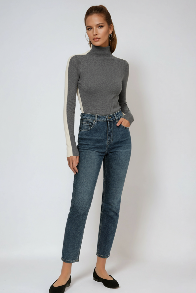 Damen Stricktop | Zweifarbige Linie & Minimalistischer Schnitt