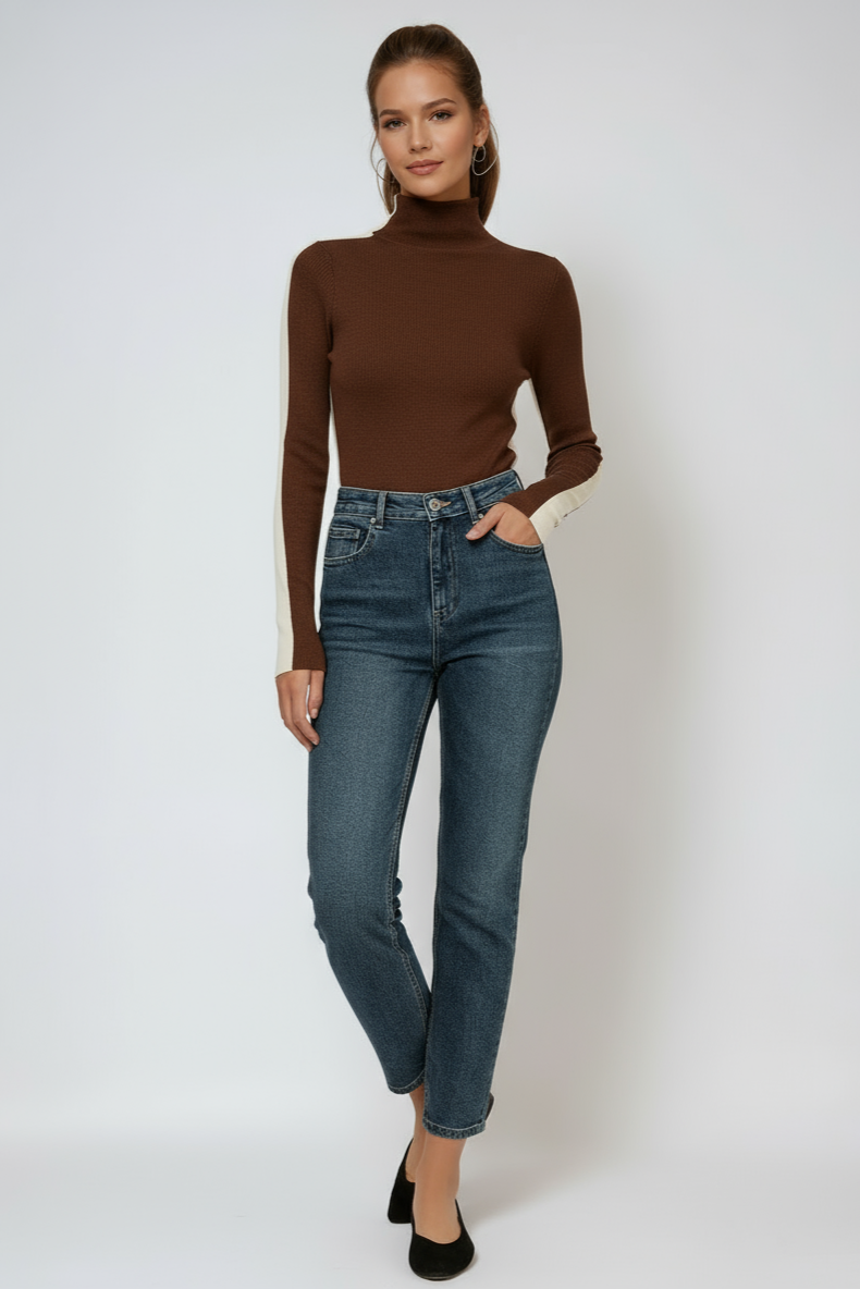 Damen Stricktop | Zweifarbige Linie & Minimalistischer Schnitt