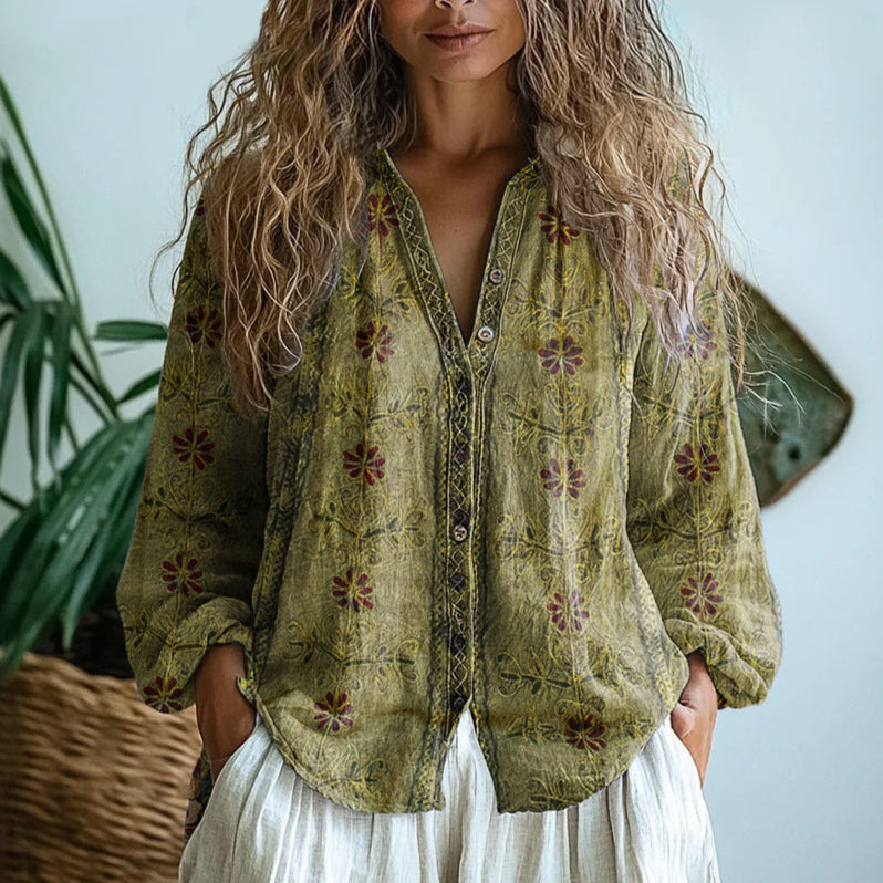 Bluse Damen | Blumenprint & V-Ausschnitt