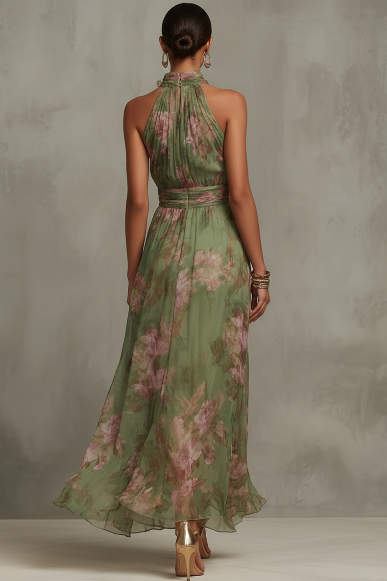 Maxikleid Damen | Blumenkleid mit Halterneck