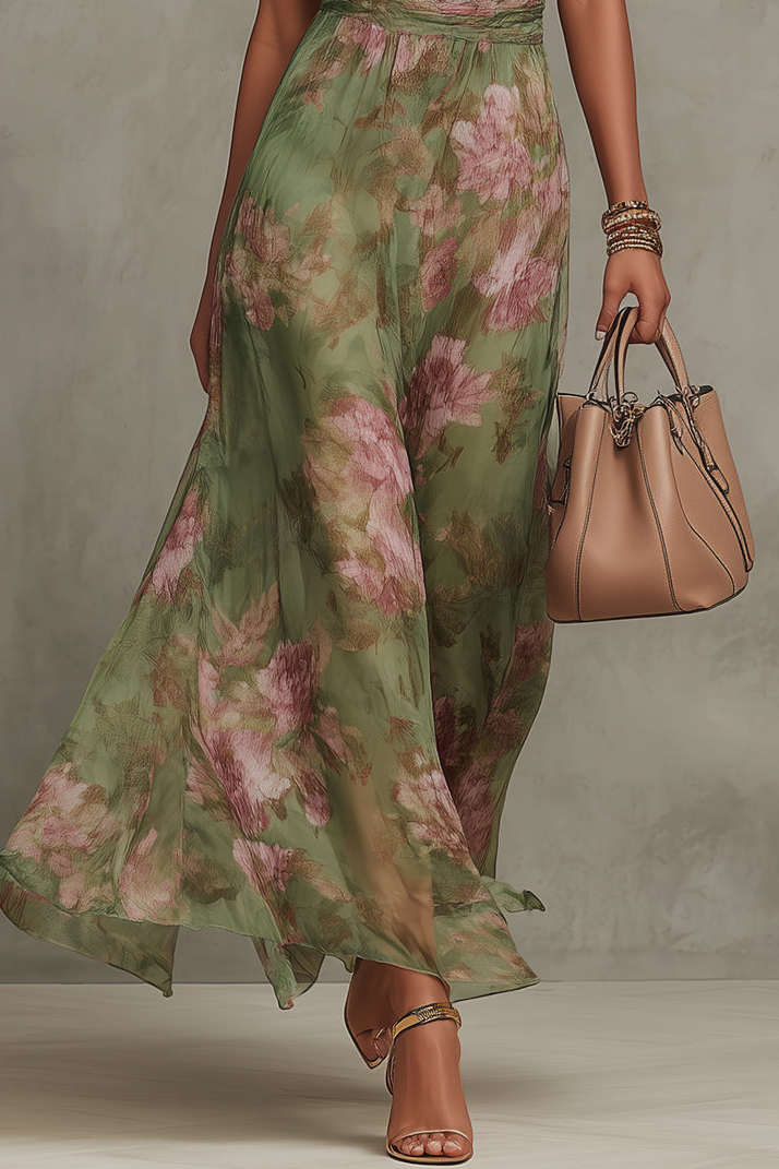 Maxikleid Damen | Blumenkleid mit Halterneck