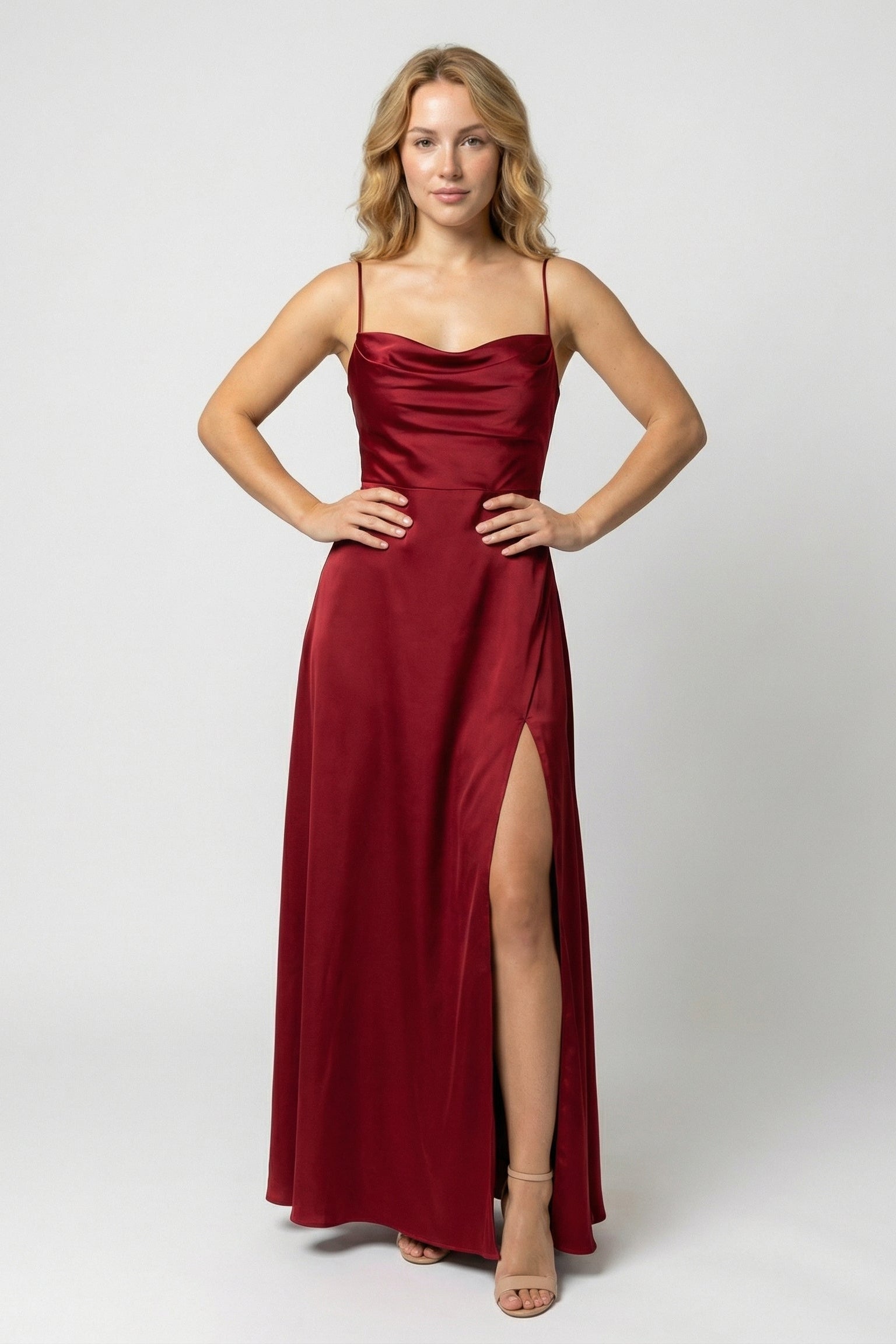 Kleid Hochzeitsgast Damen | Maxi mit Spaghettiträgern & Schlitz
