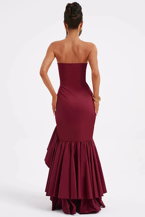 Kleid Hochzeitsgast Damen | Maxi mit Bandeau & Rüschensaum