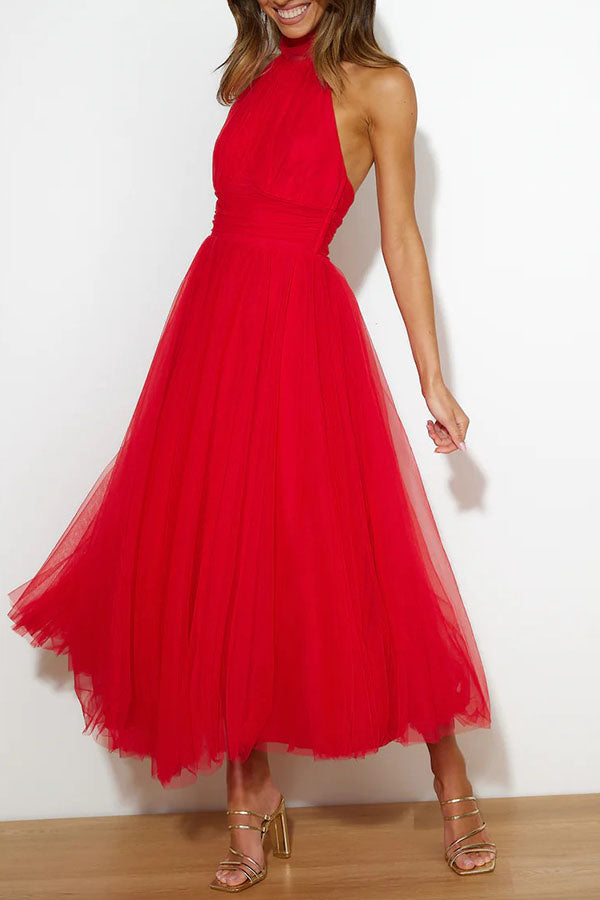 Kleid Hochzeitsgast Damen | Midi mit Tüllrock & Neckholder