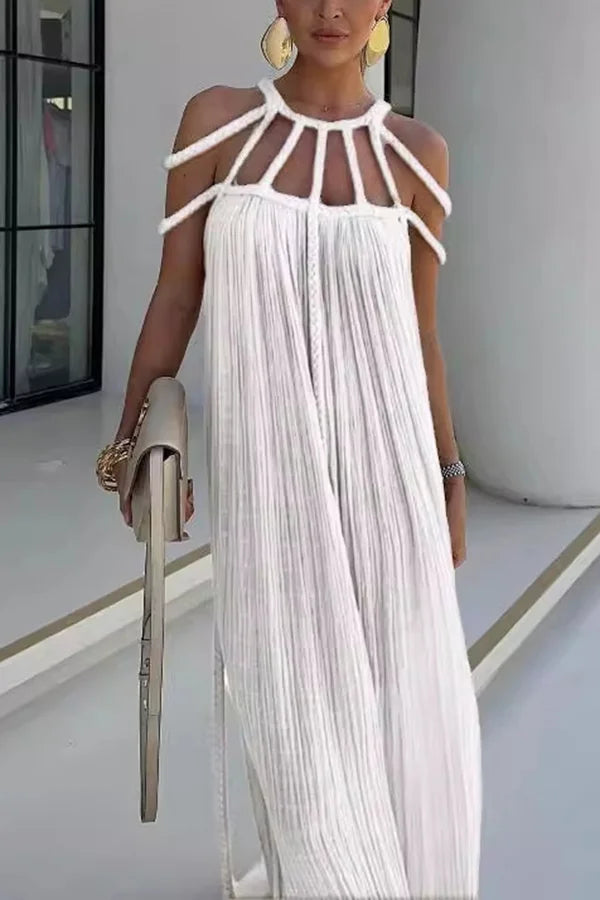 Sommerkleid Damen | Maxi mit Flechtdetail & Cold-Shoulder