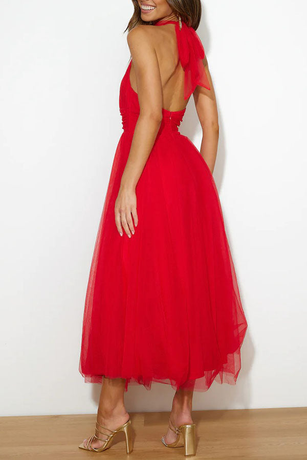 Kleid Hochzeitsgast Damen | Midi mit Tüllrock & Neckholder